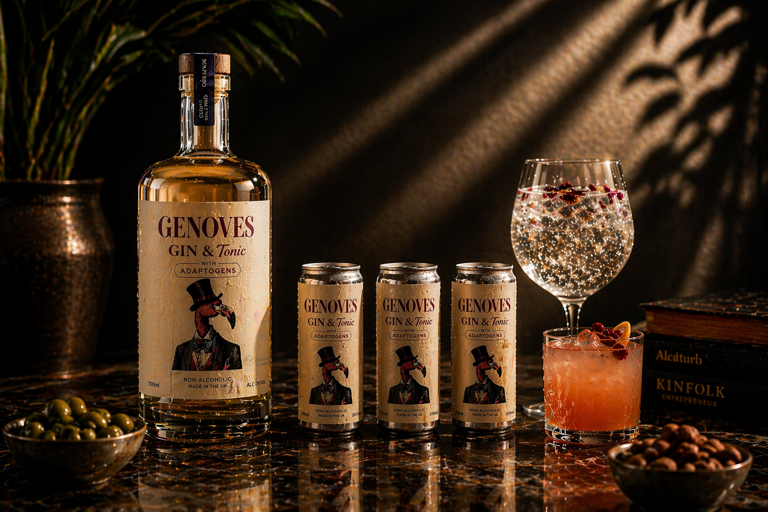 GENOVES — premium non-alcoholic botanical spirit, served and styled